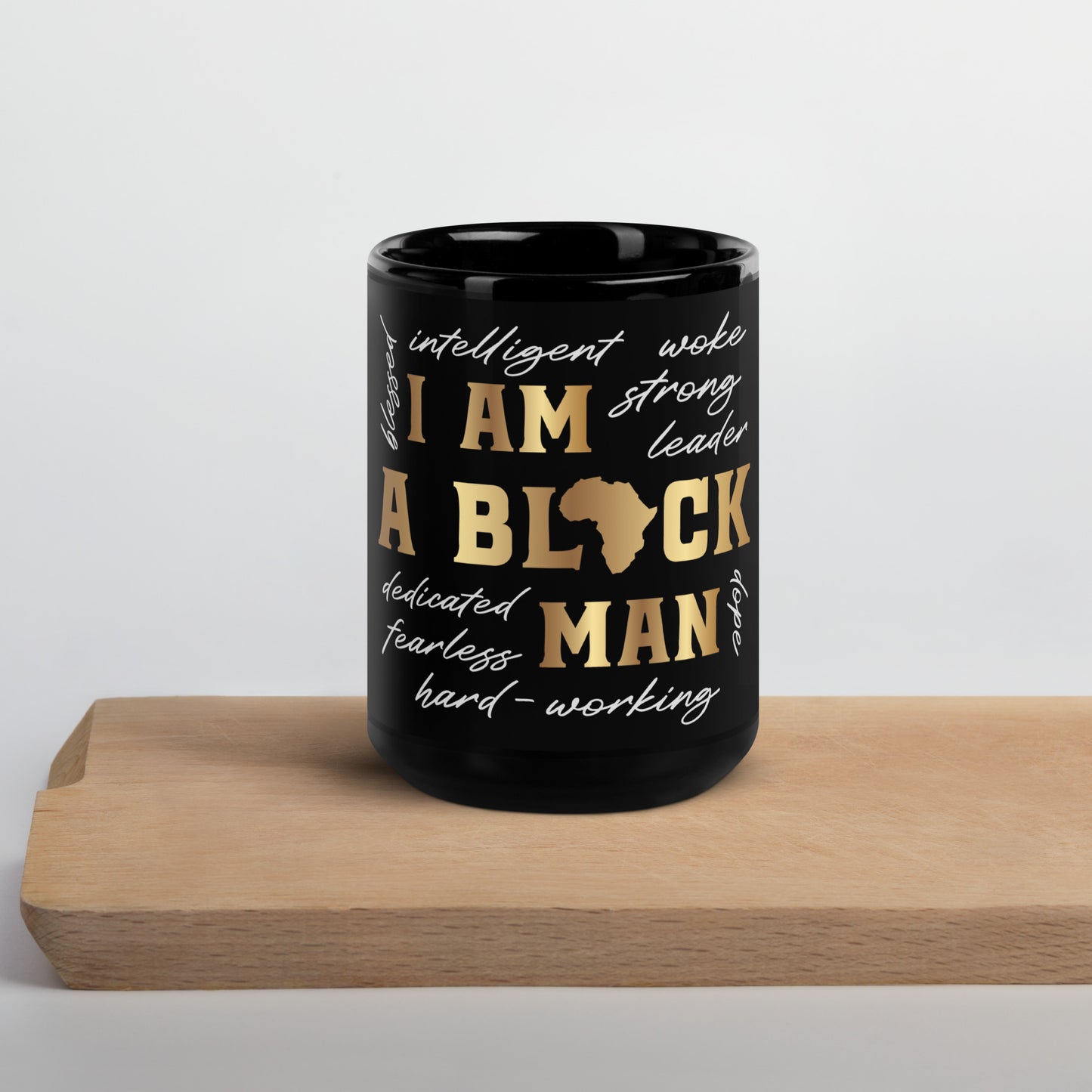 I am Black Man Black Glossy Mug