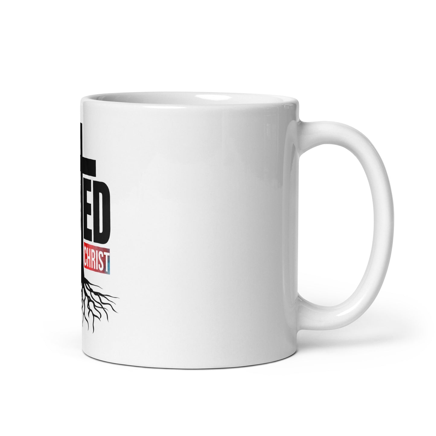 Rooted In Christ White glossy mug