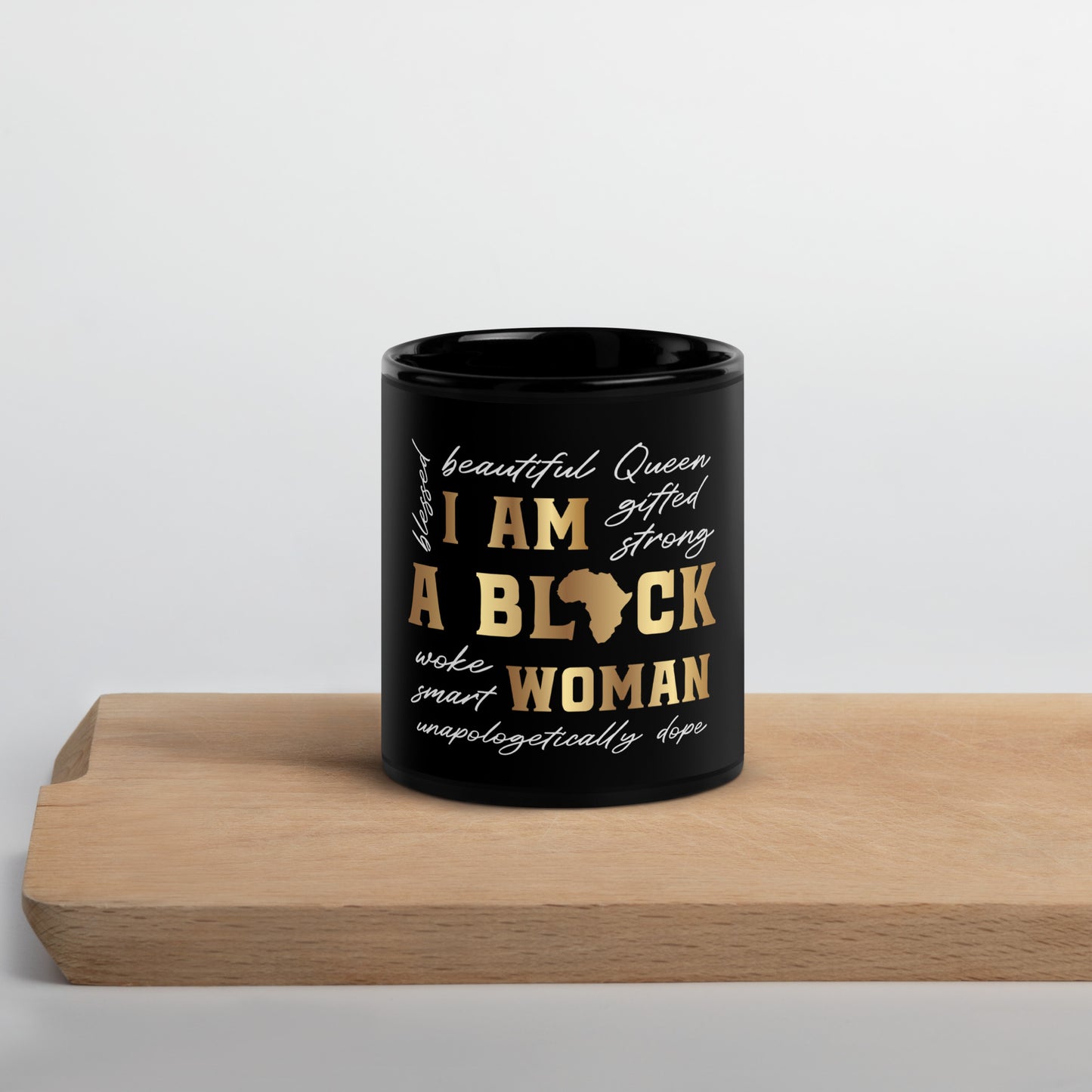 I am a Black Woman Black Glossy Mug