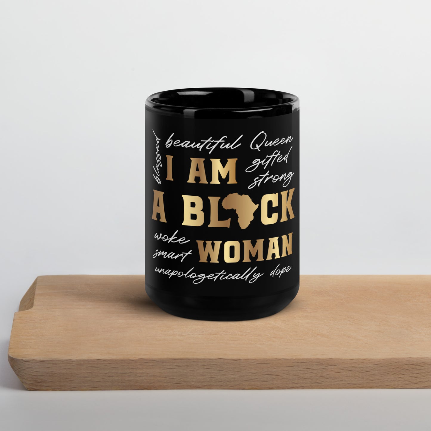 I am a Black Woman Black Glossy Mug