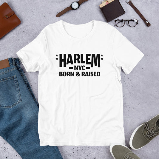 Harlem NYC Born and Raised (White) Short-Sleeve Unisex T-Shirt